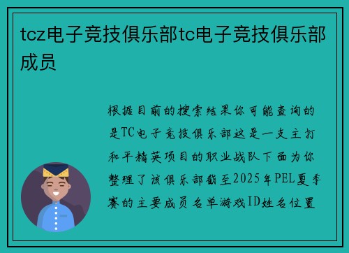 tcz电子竞技俱乐部tc电子竞技俱乐部成员